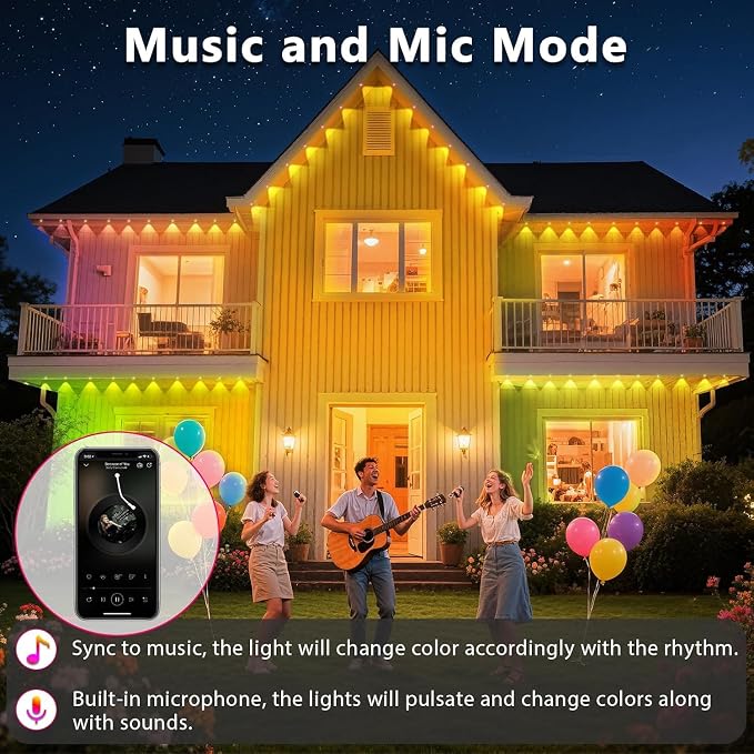 300FT Permanent Outdoor RGB Lights, IP67 Waterproof Smart Eave Lighting, with App/Remote Control Eaves Light, DIY LED Scenes Modes for House Roof Decor,Party