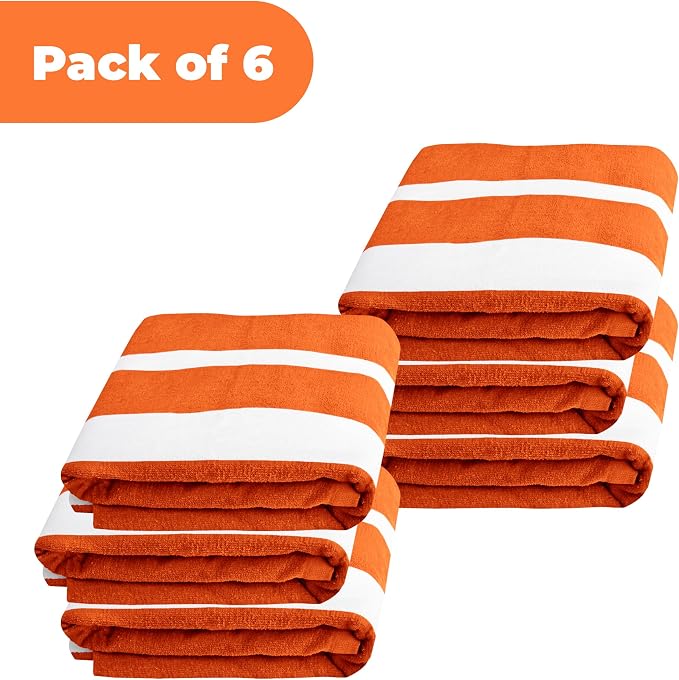 Superior Cabana Cotton Lounge Chair Cover, Outdoor Towel/Chaise Furniture Covers, Terry Cloth, Beach, Spa, Swim Accessories, Pool Chair Cover, Soft, Quick Drying, 32" x 102", Set of 6, Orange