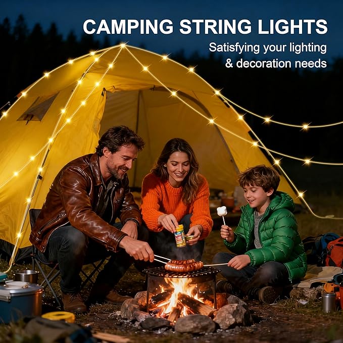 Camping String Lights, 4 in 1 Quick Storage 33FT Rechargeable Tent Lights with 14 Lighting Modes, Hanging Waterproof Portable Retractable LED Lamp for Outdoor, Patio, RV, Awning, Garden, Party