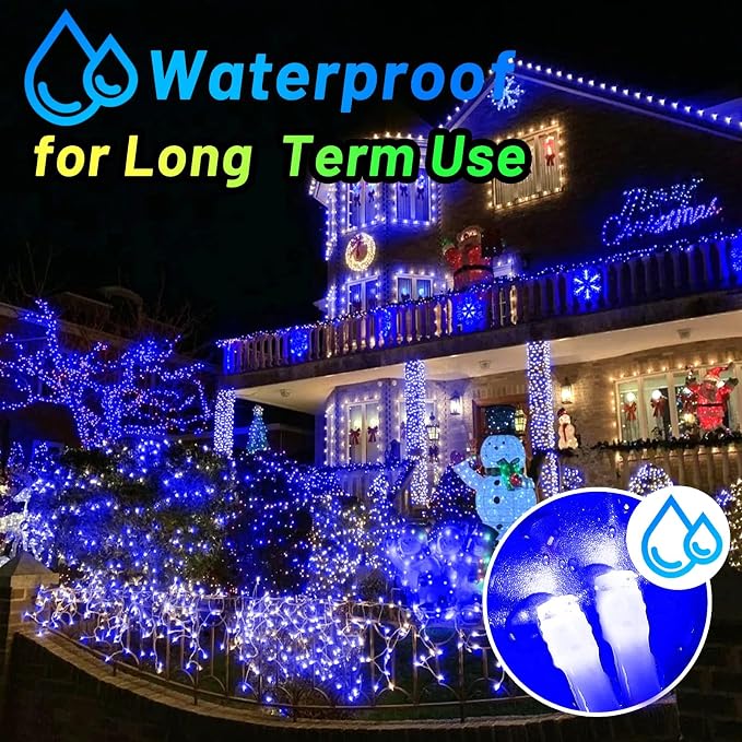 KNONEW Outdoor Christmas Lights 99ft 300 LED String Lights 8 Modes & Timer Fairy Light Plug in Waterproof LED String Lights for Xmas Yard Tree Wedding Party Holiday Decorations (Blue)