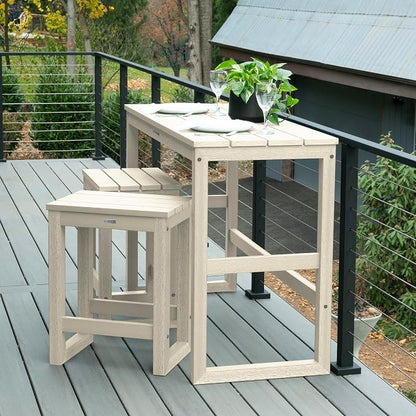 highwood Monroe 3-Piece Counter Height Modern Balcony Set, 1 Table and 2 Stools, Whitewash