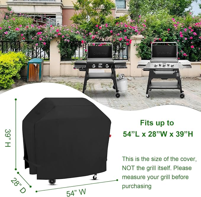 Outdoor Grill Cover Fits Cuisinart 28" Griddler and Broiler Combo CGG-9020 & 28" Griddle with Hood CGG-9748, Cover Geny Waterproof 600D Heavy Duty BBQ Griddle Covers, 54" L x 28" D x 39" H.