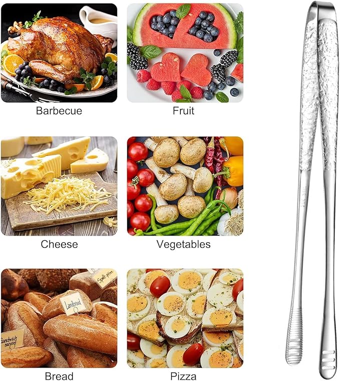 4 Pieces 11 Inches Korean BBQ Tongs Stainless Steel Grill Kitchen Food Tongs Tweezers Cooking Clamp Tool for Salad, Fish, Steak, Barbecue, Buffet, Meat