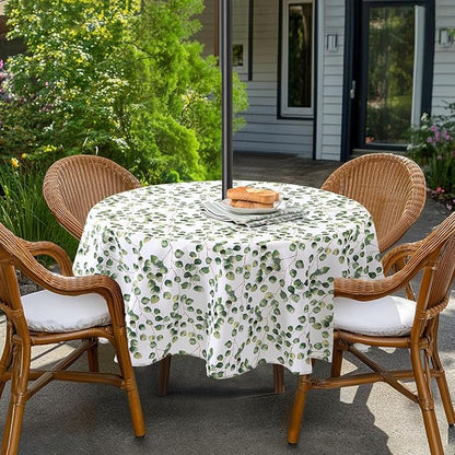 Lamberia 60" Round Patio Tablecloth with Umbrella Hole and Zipper, Waterproof Outdoor Table Cover for Patio, Backyard, BBQ, Picnic & Indoor Dining, Washable Polyester Circular Tablecloth