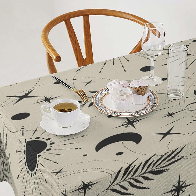 Sun Moon Tablecloth Vintage Boho Mystical Celestial Star Galaxy Space Table Cloth Water Resistant Wipeable Table Cover for Picnic Party Holiday Kitchen Dinner 60"x120"
