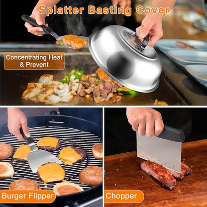 Griddle Accessories Kit, 24Pcs Grilling Accessories Set for Blackstone and Camp Chef, Flat Top Griddle Accessories Set with Scraper, Enlarged Spatulas, Basting Cover for BBQ
