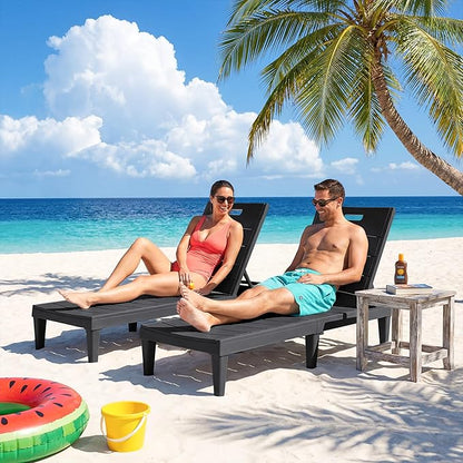 Greesum Outdoor Chaise Lounge Chair Set of 4, Waterproof 5-Position Adjustable PP Sun Loungers for Patio, Poolside, and Beach Sunbathing, Black