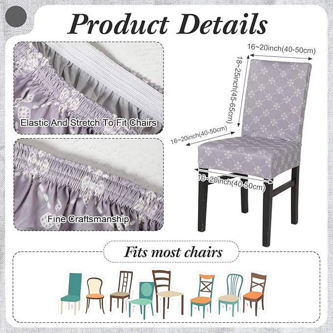 7 Pcs Gray Floral Tablecloth and Chair Covers Set Waterproof Vintage Farmhouse Rectangular Table Cover with Stretch Chair Slipcovers for Dining Room Patio Parties