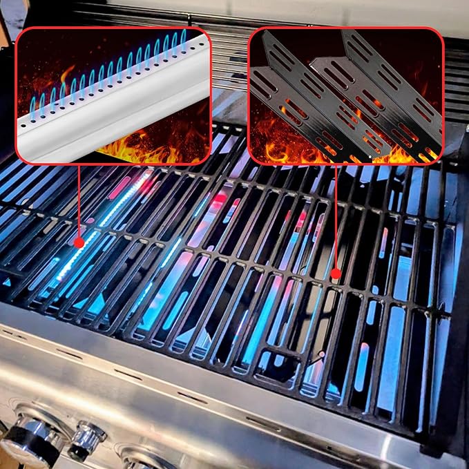 4 Packs Porcelain Steel Heat Plate and 4 Packs Burner Tube for Captiva Designs 4-Burner Propane Gas BBQ Grill with Side Burner,Replacement Parts for Outdoor Cooking Kitchen and Patio Backyard Barbecue