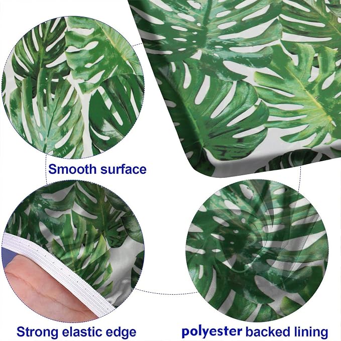 Tropical Picnic Table Cover with Bench Covers, 3 Pieces Set, Monstera Leaf Palm Tree Print Rectangular Picnic Fitted Tablecloth and Bench Covers, 72X28 Inch, Green, for Outdoor and Camping Use