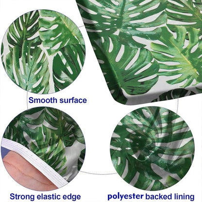 Tropical Picnic Table Cover with Bench Covers, 3 Pieces Set, Monstera Leaf Palm Tree Print Rectangular Picnic Fitted Tablecloth and Bench Covers, 72X28 Inch, Green, for Outdoor and Camping Use