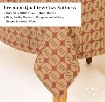 100% Cotton Hand Block Printed, Tablecloth for Kitchen, Dining, Table Cover for Parties, Chritmas, Weddings, Barbecues and Summer picnics Table Cloth