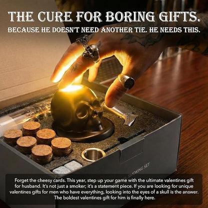 Whiskey Smoker Kit with Torch – Ceramic Skull Old Fashioned, Bourbon & Cocktail Drink Smoker – Unique Valentines Day Gifts for Men, Husband, Boyfriend & Him – Cool Bar Accessories & Gadgets Set