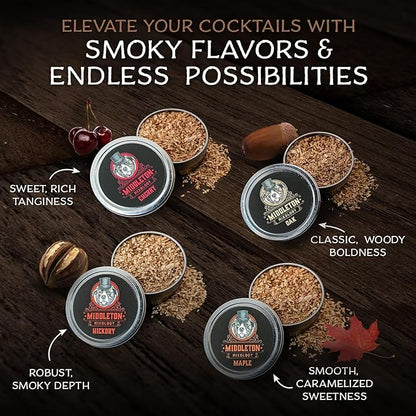 SmokeTop® 4 Pack of Wood Chips - Cocktail Smoker Chips for Old Fashioned Cocktails, Whiskey, & Bourbon - Made in The USA (Cherry, Hickory, Maple, Oak)