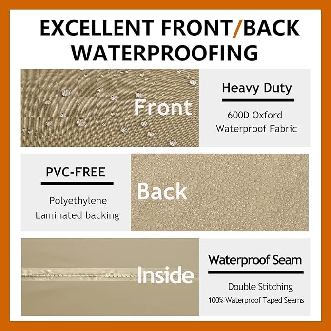Heavy Duty Outdoor Sectional Sofa Cover, Waterproof 600D Patio Sectional Couch Covers, Lawn Patio Furniture Cover (Desert Khaki, 130"x100"(L-Shaped-Right Facing))