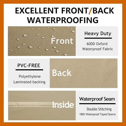 Heavy Duty Outdoor Sectional Sofa Cover, Waterproof 600D Patio Sectional Couch Covers, Lawn Patio Furniture Cover (Desert Khaki, 130"x100"(L-Shaped-Right Facing))