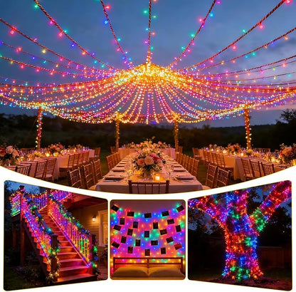 Solar String Lights Outdoor Waterproof 2 Pack Total 66ft 200LED Multicolor | 8 Modes Twinkle Lights Solar Fairy Lights for Patio, Garden Yard Party Wedding Tree Christmas Halloween Decoration