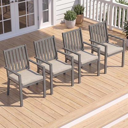 RoyalCraft Aluminum Outdoor Patio Chairs Set of 4, Outdoor Chairs with Waterproof Cushions, Outdoor Dining Chairs with Armrests, Metal Patio Furniture Set for Porch, Balcony, Deck, Backyard, Grey