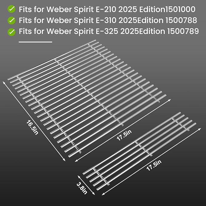 Grill Grates for Weber Spirit E210 2025 Replacement 7637, Stainless Steel Cooking Grids for Weber Spirit 200 Series GS4 Spirit II E-210 E-220 E-310 E-325 Front Control 7mm SUS304 BBQ Grill Parts