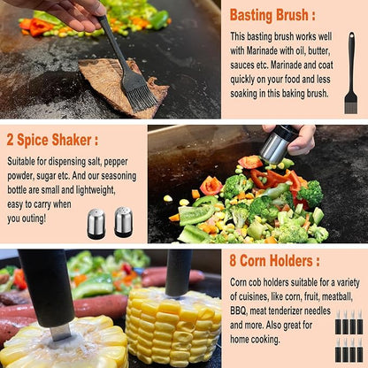 N NOBLE FAMILY 38PCS Griddle Accessories Kit, Professional Grill Tools Set for Outdoor Barbecue, Stainless Steel Griddle Spatula Set with Tongs, Smash Burger Press, Carry Bag, Perfect Grilling Gifts