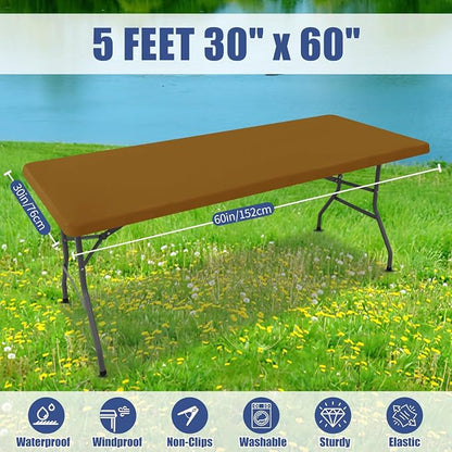 Moosfor Spandex 5 Foot Rectangle Table Cloth, Elastic Fitted Tablecloths for Picnic, Stretch Washable Patio Table Cover for Outdoor, Camping, Banquet and Parties (Dark Brown, 30"x60")