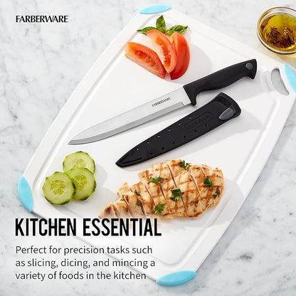 Farberware 8 Inch Slicing Knife with EdgeKeeper Self-Sharpening Sheath, High-Carbon Stainless Steel Blade, Ergonomic Handle for Effortless Meat and Food Prep