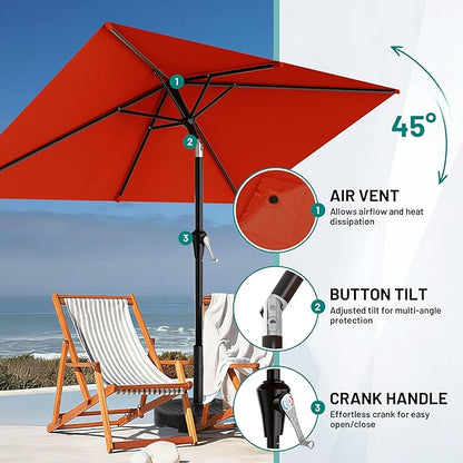 AreShark 6.5' x 10' Rectangular Patio Umbrellas for Outdoor, Outdoor Table Umbrella, Large Outdoor Patio Umbrellas with 6 Sturdy Ribs for Pool, Garden, Deck & Market (Orange)