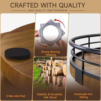 AMH 18-Inch Farmhouse Oak Lazy Susan Organizer, Walnut Finish | Smooth rotating oak tray with walnut finish for dining tables, kitchen counters, pantries and cabinet storage.