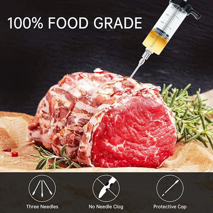 Meat Injector Syringe Turkey Marinade Injector Kit, 1.6-Oz Syringe Set with 3 Professional Needles,1 Silicone Brush,4 Extra O-Rings,1 Cleaning Brush for Basting&Grilling, Flavor Injector for Smoking