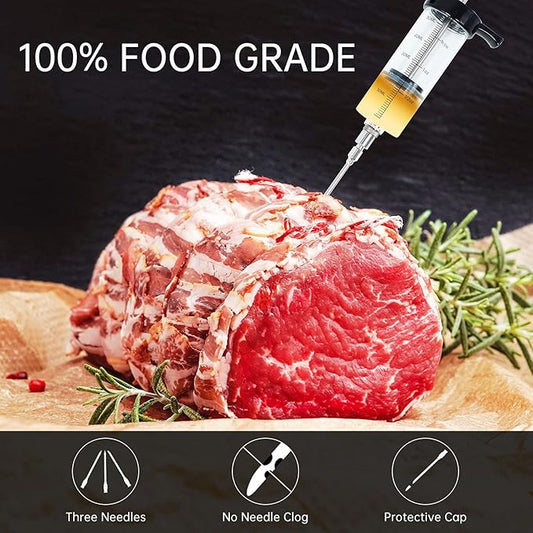Meat Injector Syringe Turkey Marinade Injector Kit, 1.6-Oz Syringe Set with 3 Professional Needles,1 Silicone Brush,4 Extra O-Rings,1 Cleaning Brush for Basting&Grilling, Flavor Injector for Smoking