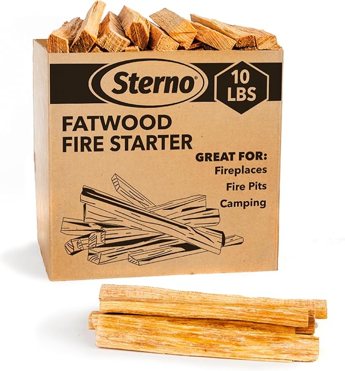 Sterno Fatwood Fire Starter Sticks, 10 lb — All‑Natural Resin‑Rich Pine Wood, Easy to Light, Indoor/Outdoor, Weather Resistant, Sustainably Sourced