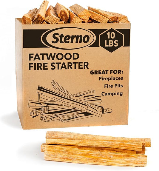Sterno Fatwood Fire Starter Sticks, 10 lb — All‑Natural Resin‑Rich Pine Wood, Easy to Light, Indoor/Outdoor, Weather Resistant, Sustainably Sourced
