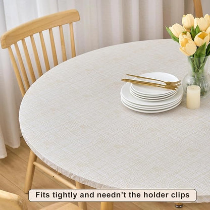 LIBERECOO Round Vinyl Fitted Tablecloth with Flannel Backing Elastic Edge Table Cover Waterproof Stain-Resistant Wipeable Tablecloths Fits 40-44 Inch Round Tables