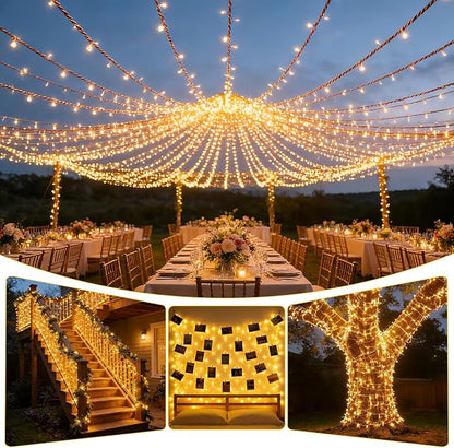 Solar String Lights Outdoor Waterproof 2 Pack Total 66ft 200LED Warm White | 8 Modes Twinkle Lights Solar Fairy Lights for Patio, Garden Yard Party Wedding Tree Christmas Halloween Decoration