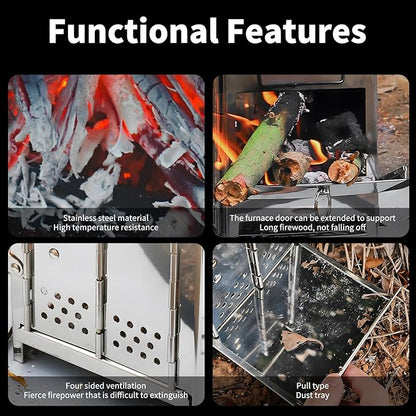 Portable Stainless Steel Outdoor Charcoal Grill, Folding with Cooking Grates and Shelves,Small BBQ Grill for Outdoor Cooking Backyard Camping Picnics Beach,7.9 x 7.9 x 10.7 IN