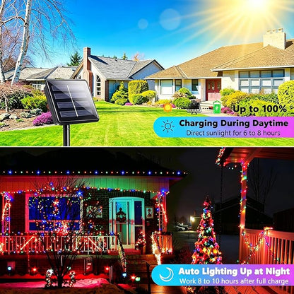 Solar String Strawberry Lights Outdoor 2 Pack 200 LED 80Ft Multi-Color Christmas Fairy Lights with 8 Lighting Modes, Waterproof Solar Lights Outdoor for Garden Christmas Wedding Xmas Tree Decoration
