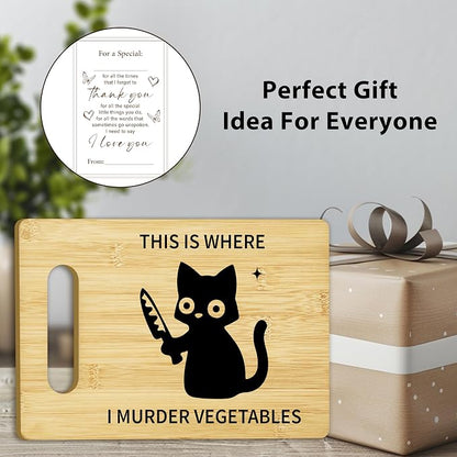 Funny Black Cat Cutting Board-This Is Where I Murder Vegetable, Charcuterie Board for Kitchen Decor, House Warming Gifts for Cat Lovers Couples Friends -05