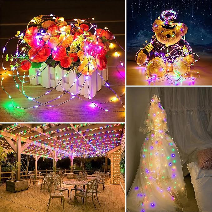 Solar String Lights Outdoor Waterproof 33ft 100LED 8 Modes Twinkle Lights Solar Fairy Lights for Patio, Garden Yard Party Wedding Tree Christmas Halloween Decoration, Multicolor