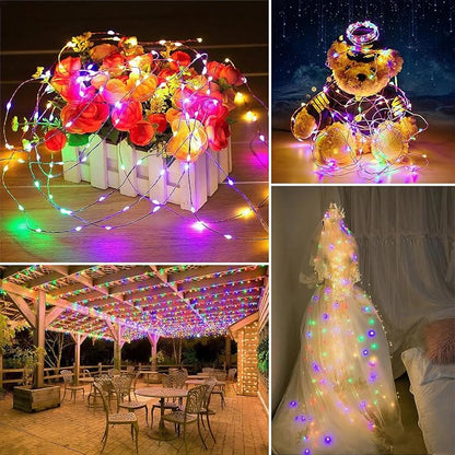 Solar String Lights Outdoor Waterproof 33ft 100LED 8 Modes Twinkle Lights Solar Fairy Lights for Patio, Garden Yard Party Wedding Tree Christmas Halloween Decoration, Multicolor