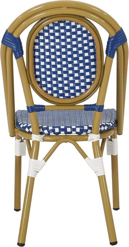 Christopher Knight Home Gwendolyn Outdoor French Bistro Chairs (Set of 2), Blue + White + Bamboo Print Finish