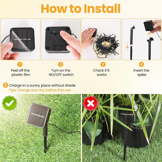 Solar String Lights Outdoor Waterproof, Solar Christmas Lights Outdoor Total 100LED 45FT with 8 Lighting Modes 50LEDx2 for Garden Yard Pathway Fence, 2 Packs, Warm White