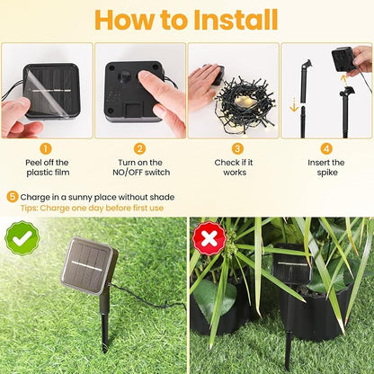 Solar String Lights Outdoor Waterproof, Solar Christmas Lights Outdoor Total 100LED 45FT with 8 Lighting Modes 50LEDx2 for Garden Yard Pathway Fence, 2 Packs, Warm White
