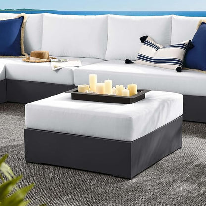 Modway Tahoe Aluminum Ottoman in Gray White with Weather-Resistant Cushion-Ideal as Outdoor Footstool, Patio or Sunroom Furniture