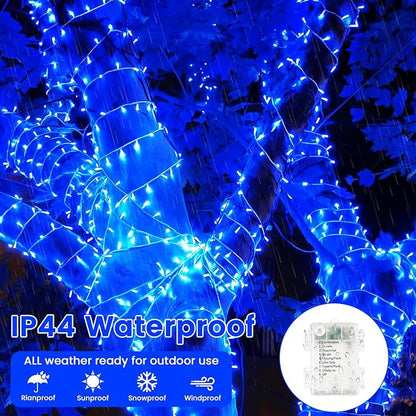 2 Pack String Lights Battery Operated with Timer, 66FT 200 LED Waterproof Battery Twinkle Lights, 8 Modes Fairy Light for Indoor & Outdoor Party Bedroom Porch Tree Christmas Decorations (Blue)