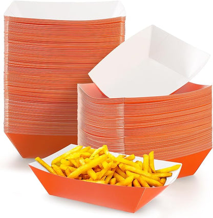 100 Pcs 2lb Paper Food Trays Boat Nacho Boats for Hot Dogs, Orange | Grease-Resistant, Disposable Kraft Paper Boat for Tacos Concession, Food Trucks, Birthday, Wedding, Christmas, Halloween