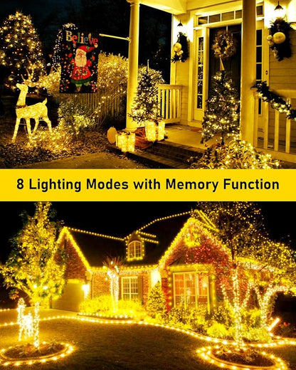 KNONEW 400FT Outdoor Christmas Fairy Lights Plug in,1200 LED String Lights Outdoor Waterproof 8 Modes Memory Times for Wedding Bedroom Walls Garden Trees Decoration(Warm White)