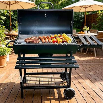 Barrel Charcoal Grill,Outdoor BBQ Grill with Side Table,Large Cooking Area,Smoker,Braised Roast for Patio Cooking Backyard Grilling Camping Picnics Tailgating Parties