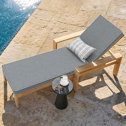 LVTXIII Outdoor Chaise Lounge Cushion 72x21x3 Inch, Water-Repellent Patio Seat Cushion with Ties & Hidden Zipper, Thick Foam Pad for Lawn Chair, Poolside, Patio Furniture, Grey Textured