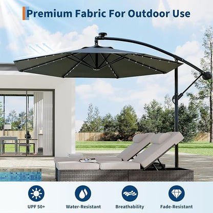 15FT Outdoor Patio Umbrella,Double-Sided Rectangle Market Umbrella with 36 LED Solar Lights & Base,UV50+ Weather-Resistant Oversized Outdoor Umbrella,Crank Lift,3-Way Shade for Pool,Garden,Backyard