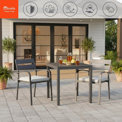 Indoor/Outdoor Chair Pads in Sunbrella Fabric – 17''x17'' Patio Seat Cushions with Foam Insert, Removable Reversible Cover & Ties for Patio Dining Chairs – Set of 2 or 4, Canvas Granite